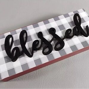 🌸 4 for $20 Farmhouse "Blessed" Wood Sign Box Black Frame 10”x 4” Buffalo Plaid